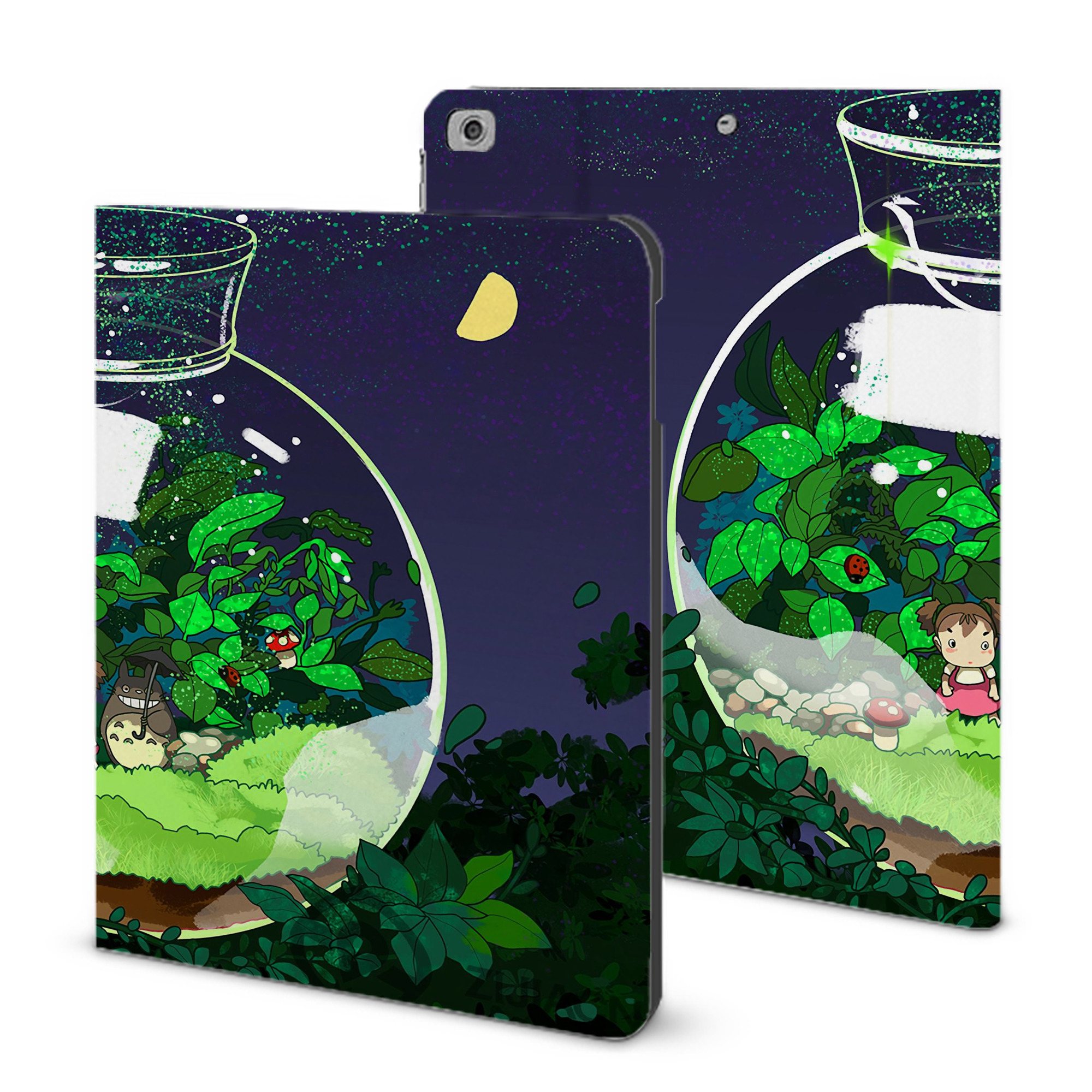 （画像用） となりのトトロ 草壁メイ 草壁サツキ My Neighbor Totoro Satsuki Kusakabe Mei Kusakabe IPad ケース ブック型 PUレザー TPU 耐衝撃 軽量 薄型 ペン収納なし 全面保護 IPad 各モデル対応